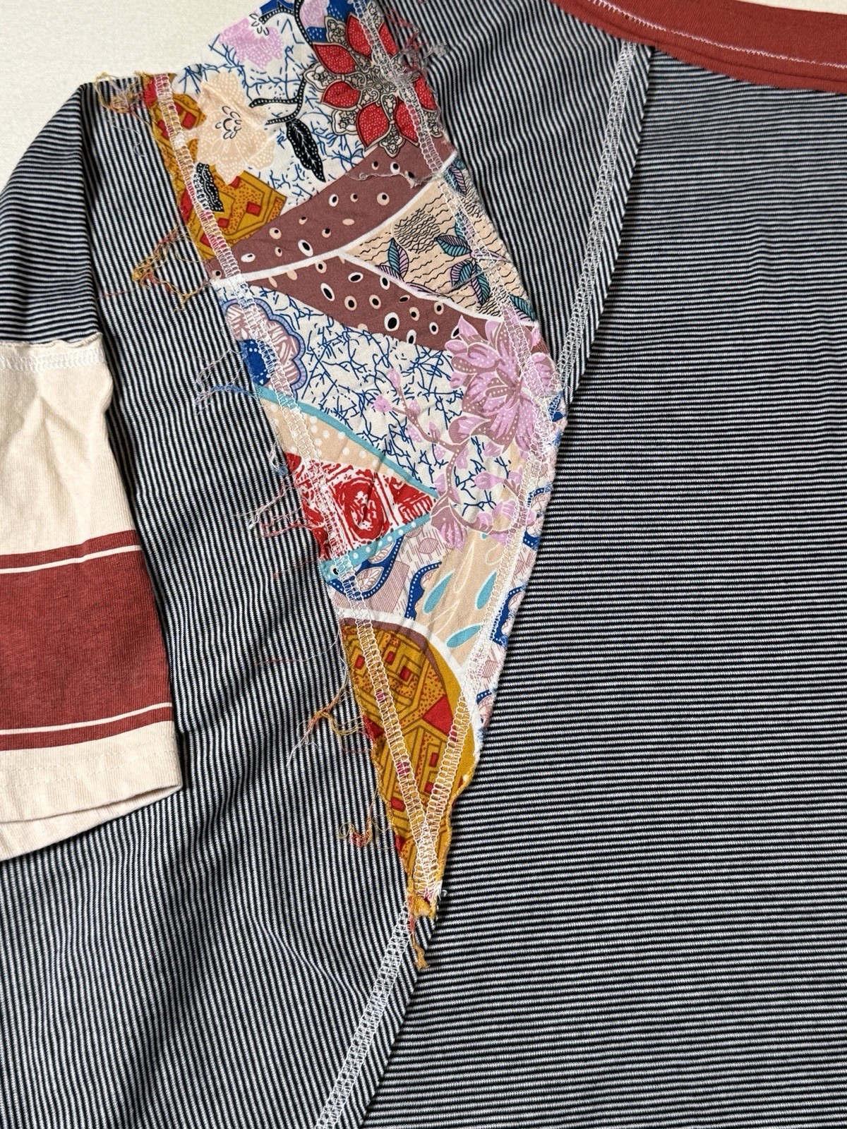 Three Bird Nest Patchwork Raglan Tee Boho Stripe … - image 7