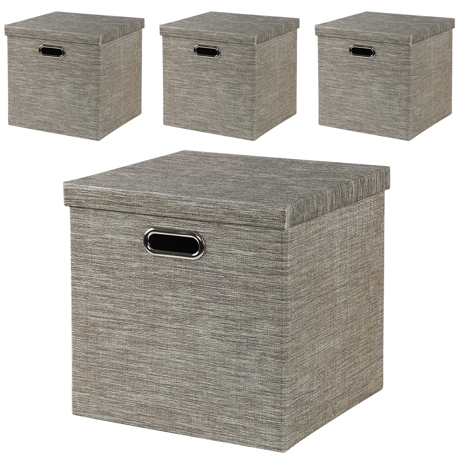 Storage Bins with Lids 13×13×13 Foldable Cube Baskets Boxes Fabric Drawers-image