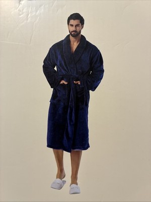 Men s Navy Robe Modern Expression One Size NWT NEW SOFT PERFECT GIFT SHIPS FREE