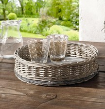 Tablettkorb rund Weiden-Korb Serviertablett mit Holzboden Ø 30 cm