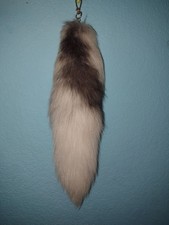 Grey and White Fox Fur Tail Bag Charm Accessory