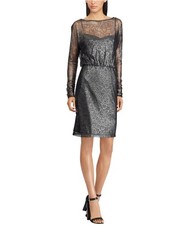 American Living Womens Floral Lace Cocktail Dress, Metallic, 14