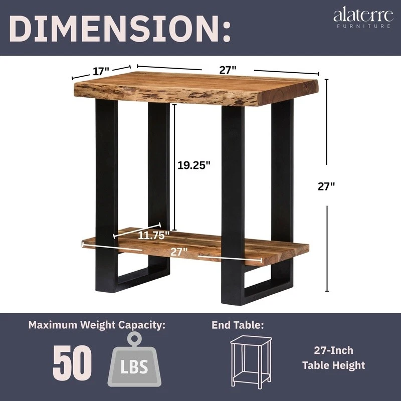 Live Edge Acacia Wood End Table W/ Black Metal Legs Industrial Modern Design New - Image 4 of 4