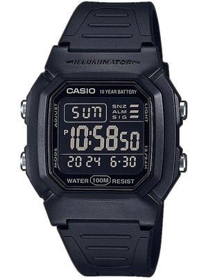 Uhr CASIO W-800H-1B Silikon Schwarz Chrono Alarm Dual Time Sub 100mt Vintage