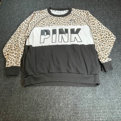 Pink Victorias Secret Leopard Colorblock Crewneck Sweatshirt Brown Black White M