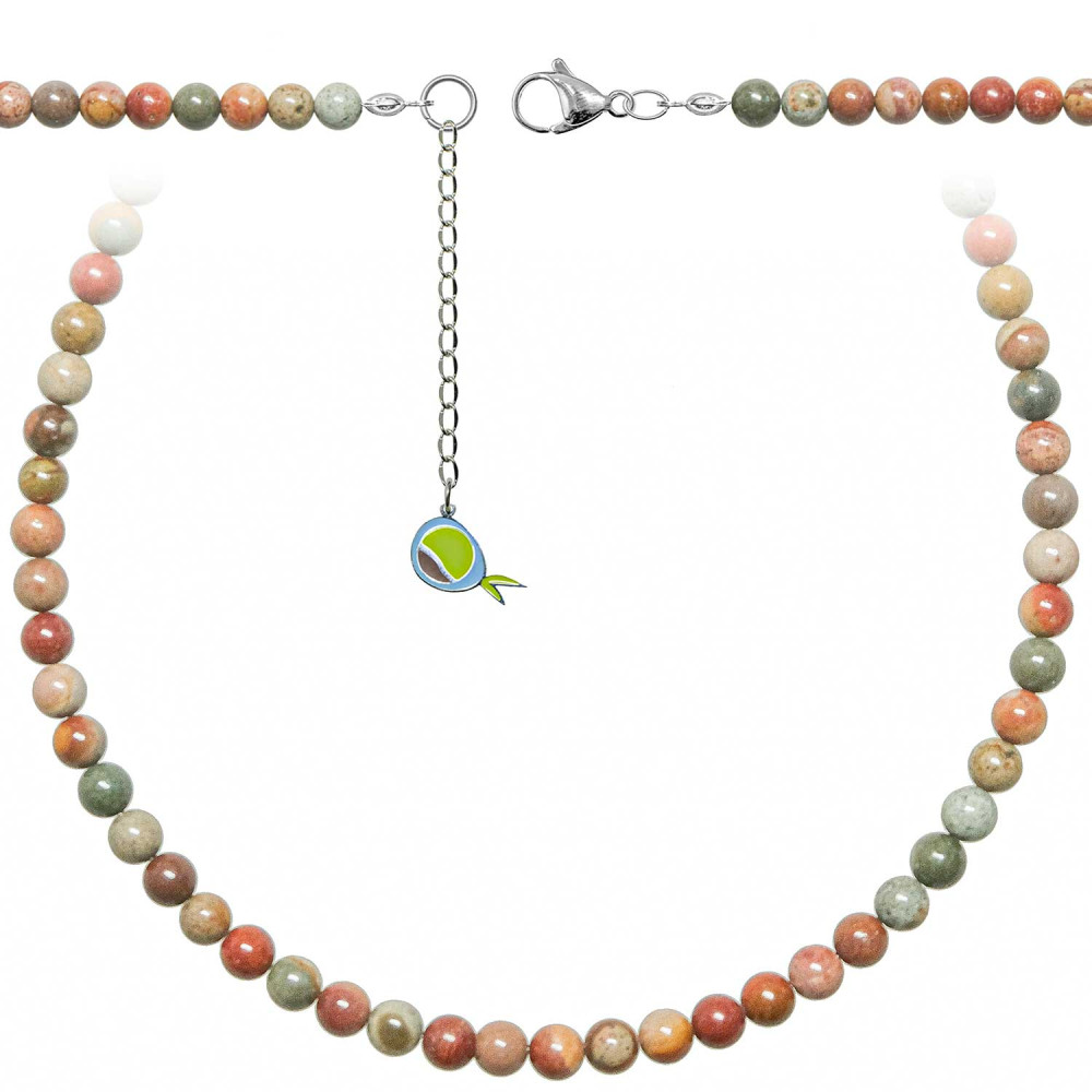 Collier jaspe polychrome 6 mm, création joaillière de 50 cm