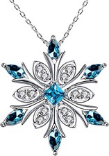 Women's 925 Sterling Silver Blue Crystals Snowflake Pendant Fashion Necklace