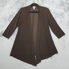 Chico's Travelers Collection Cardigan Womens 0 S/4-6 Brown Textured Open Front