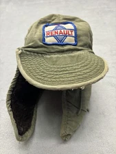 VINTAGE RENAULT HAT CAP STRAP BACK PATCH WORKWEAR EAR FLAP TRAPPER MENS 80S