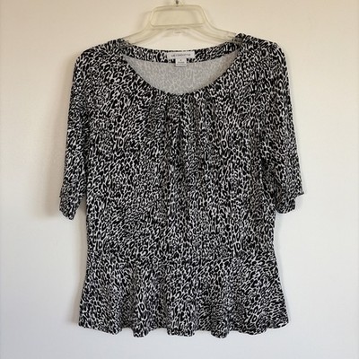 Liz Claiborne Size M Women s Black And White Cheetah Print Blouse With Ruffle