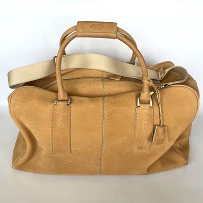 Tod's Beige Leather Boston Bag 2Way Shoulder Travel Bag Large Italy 49cm