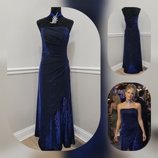  Jump Y2K Blue Metallic Strapless Evening Gown Size 9/10 Ruched Prom