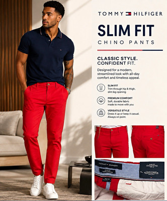 Tommy Hilfiger THFLEX Men s Red Slim Fit Twill Chino Pants Pockets 30W