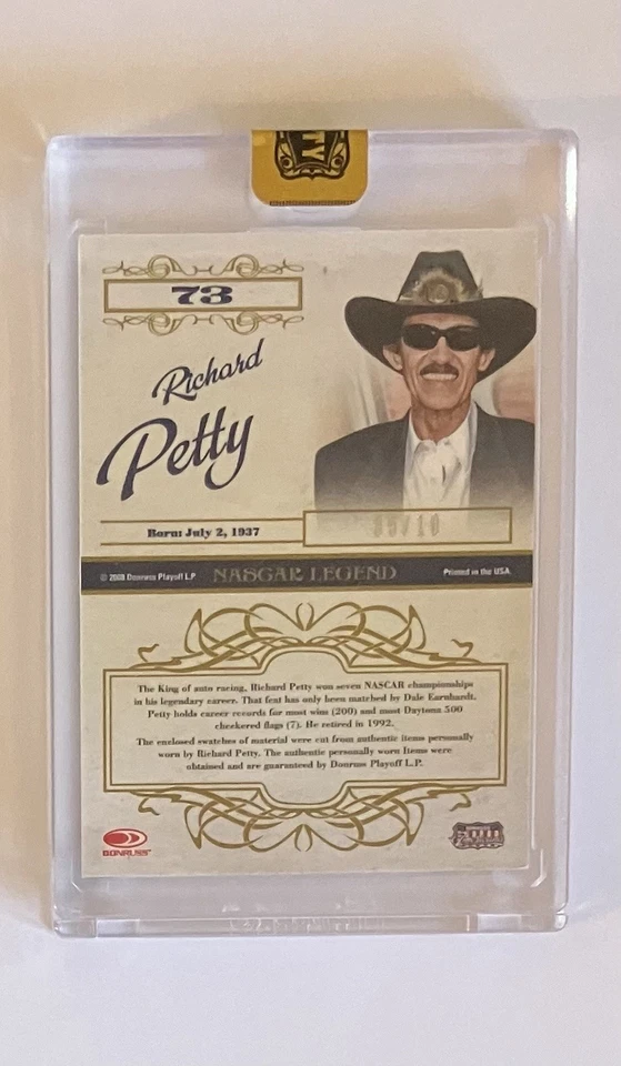 2008 Donruss Celebrity Cuts Richard Petty Autographed Material Relic Card 05/10 - Image 2 of 4