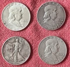 (4) Franklin Half Dollars 90% Silver Franklin & Walking Liberty Free Shipping
