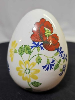 Vtg staffordshire england Egg Porcelain Easter Floral Red Yellow flowers-G5-READ