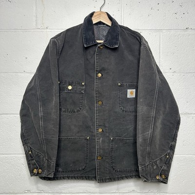 Vintage Faded Carhartt Blanket-Lined Chore Coat  Black  C01 BLK Men s Large