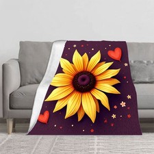 Vibrant Sunflower Flannel Blanket - Soft Cozy Warm Design with Flowers Hearts
