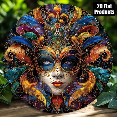 Mardi Gras Venetian Mask Wall Art Colorful Carnival Face Aluminum 8x8'' Decor