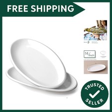 14" Large Serving Platters, Oval Serving Plates, White Porcelain Platters Ove...