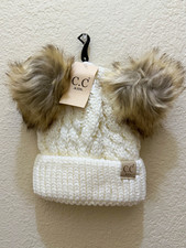 C.C KIDS Girls Ivory Cable-Knit Beanie Faux F...