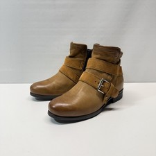 Miz Mooz Women’s Sz 38 Wide Spencer Ankle Boots Brown Leather Buckle Zip