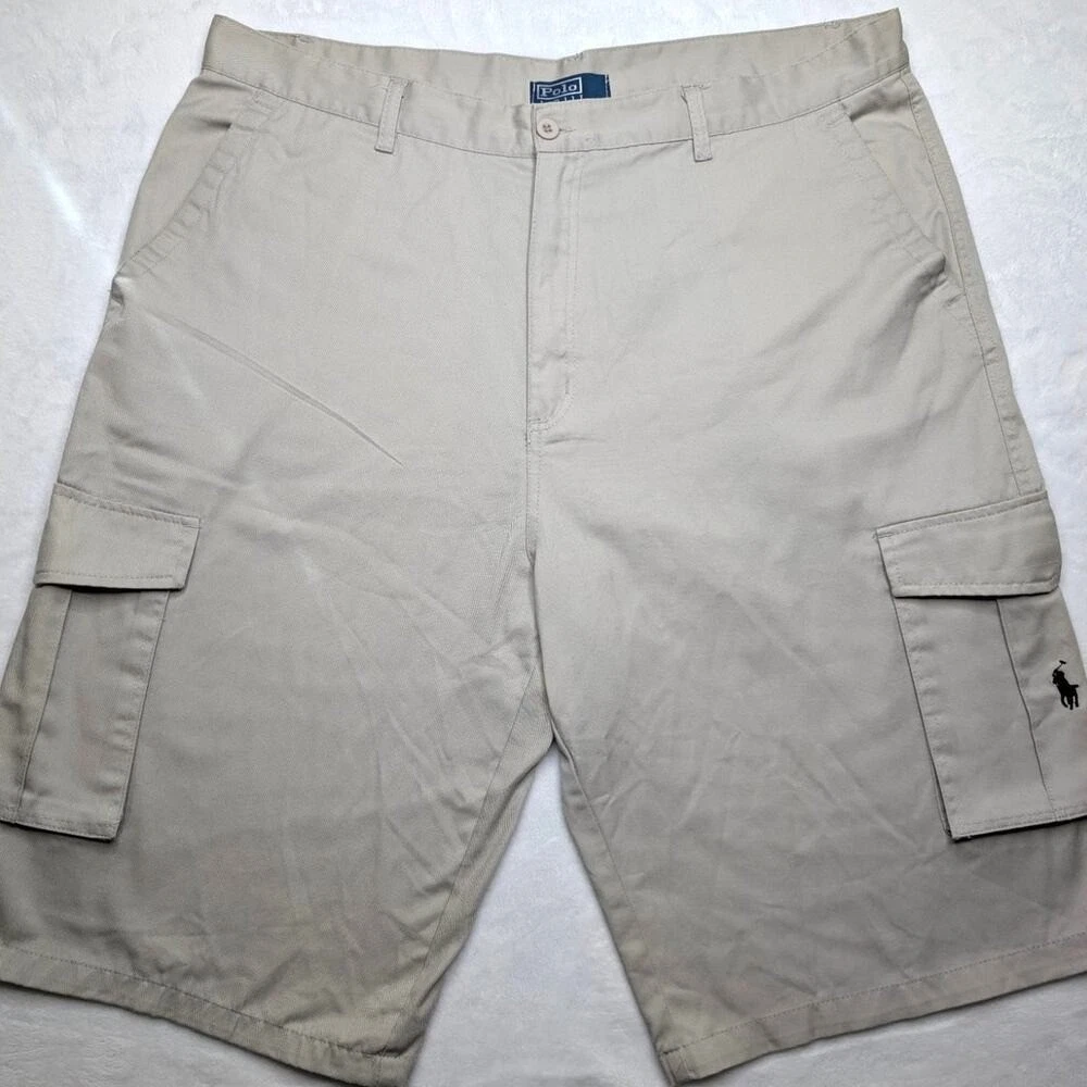 Polo Ralph Lauren Vintage Y2K Mens Khaki Cargo Shorts - 40 Waist Tan 90's Baggy