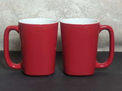 Set of 2 Red Mugs Rachel Ray Round & Square 14 oz Red & White Coffee Tea Mug 