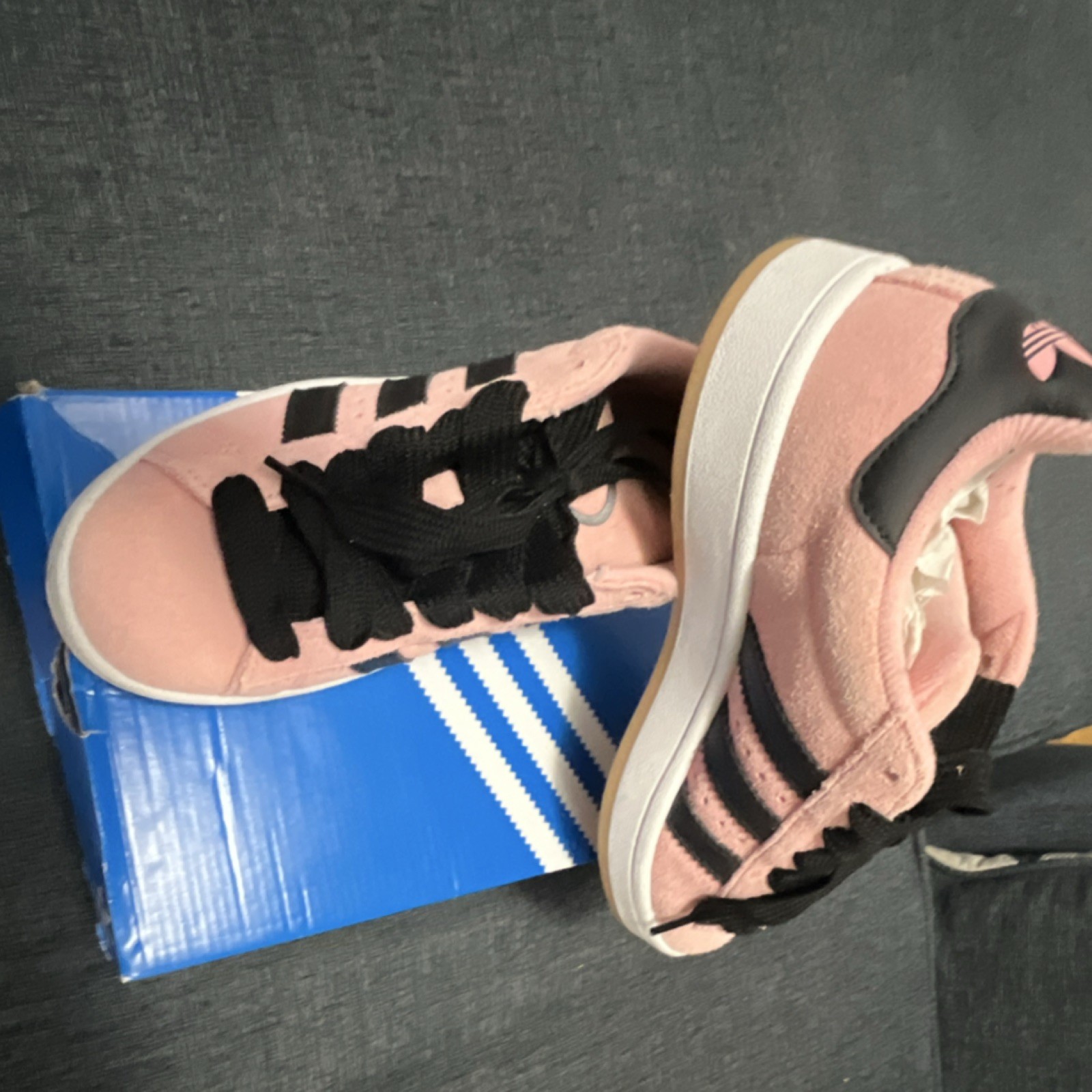 adidas Girls' Pink Black White Suede Lace Up Sneakers Low Top Athletic Shoes thumbnail 2