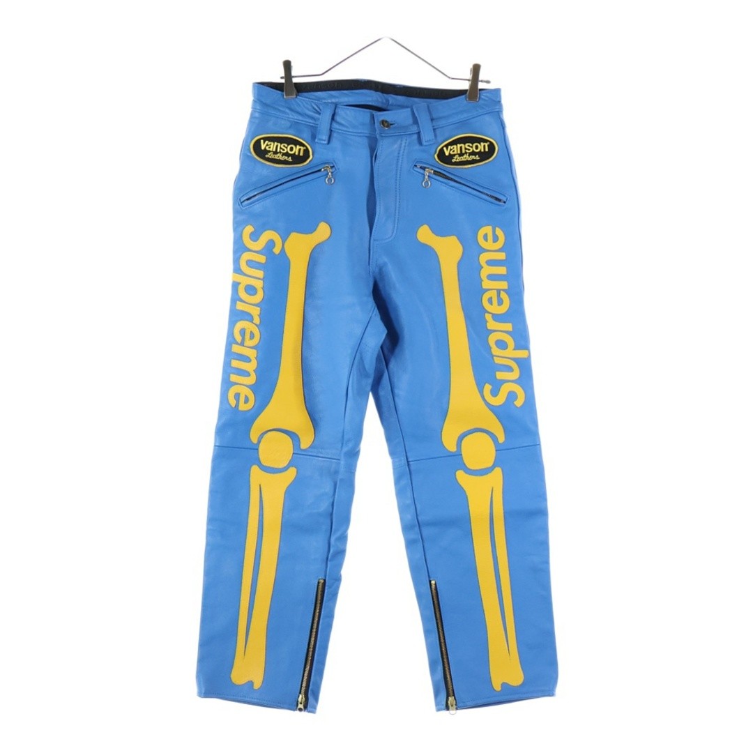 SUPREME 17aw X Vanson Leather Bones Pant Bone Racing Pants Blue Used ad3bad60ad0