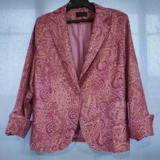 Vintage Paisley Blazer Jacket Women s Pink Boho Retro Lightweight Size M L