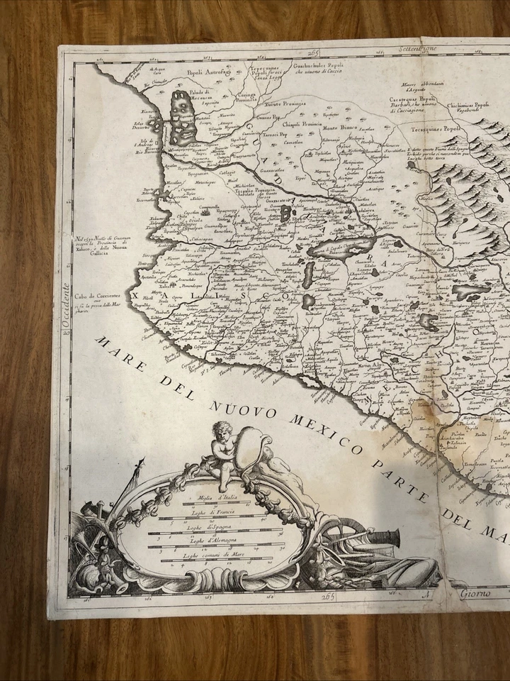 Антикварная итальянская карта Мексики и Новой Испании 17 века — 24x18 дюймов гравированная редкая - Изображение 3 из 4