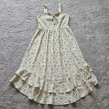 Grace Karin Floral Smocked Midi Dress Womens XL Cream Purple Ruffle High Low
