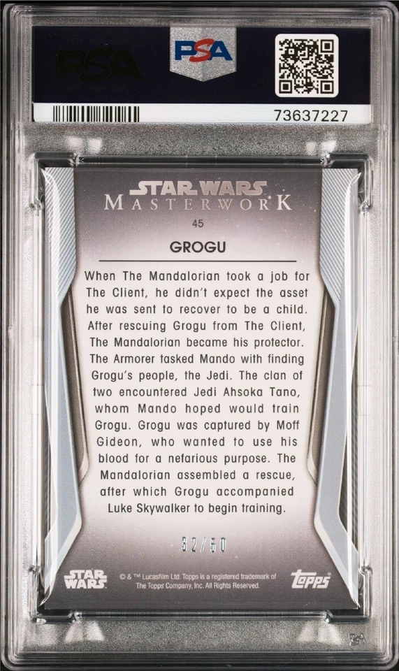 2021 Star Wars Masterwork #45 Grogu Purple PSA 8 NM-MT - Image 2 of 4