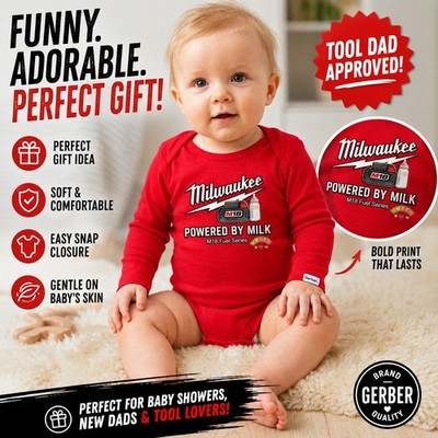 Milwaukee Powered By Milk Baby Onesie Funny Tool Dad Gift Infant Bodysuit