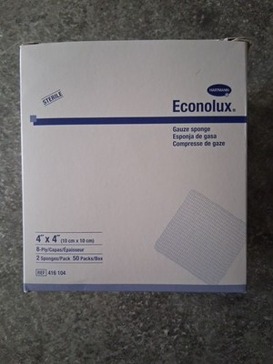 Econolux Gauze Sponge Cotton 12-Ply 4 X 4 Inch Square Sterile - Box of 50