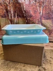 Vintage Pyrex Turquoise Snowflake Casserole Dish And Plain Blue Casserole No Lid