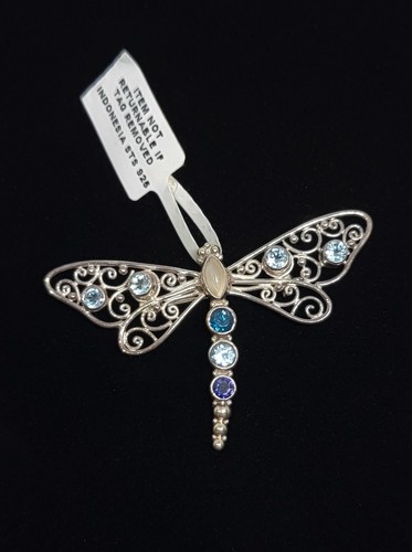 Sajen Kuisa Rainbow Moonstone & Multi-Gemstone 925 SS Butterfly Pendant/Brooch