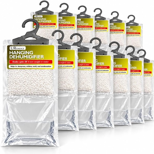 12 x HANGING WARDROBE DEHUMIDIFIER BAGS DAMP MOULD MOISTURE MILDEW CONDENSATION