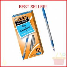 BIC Round Stic Grip Xtra Comfort Blue Ballpoint Pens, Medium Point 1.2mm , 12-C