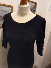 Warehouse Black Stretch Jumper Bodycon Dress Size 10 Angora Mix 3/4 Sleeve