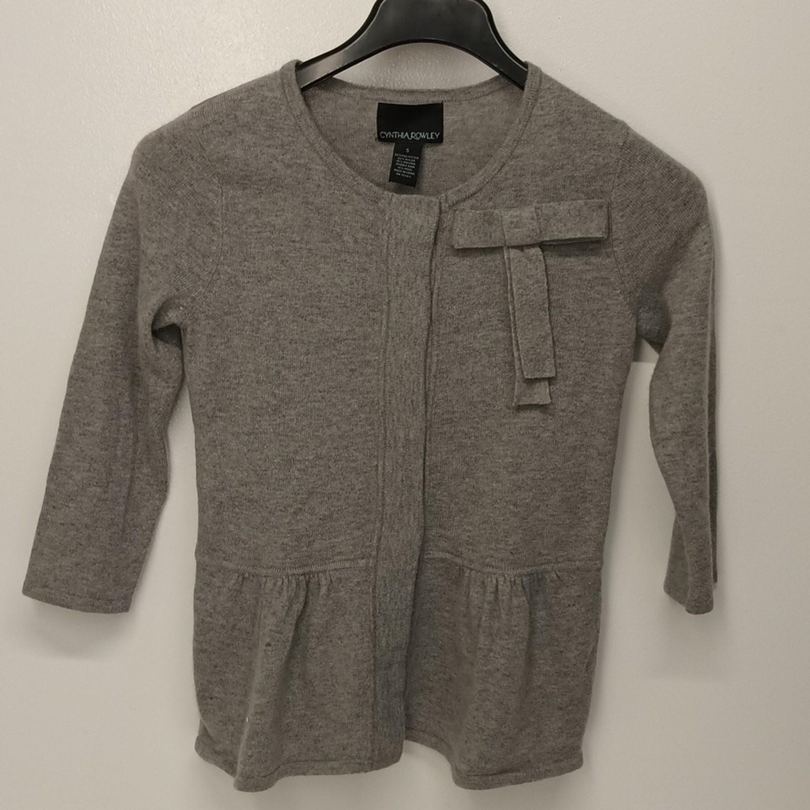 Cynthia rowley angora wool grey peplum Ruffle hem Bow women's sweater size Small