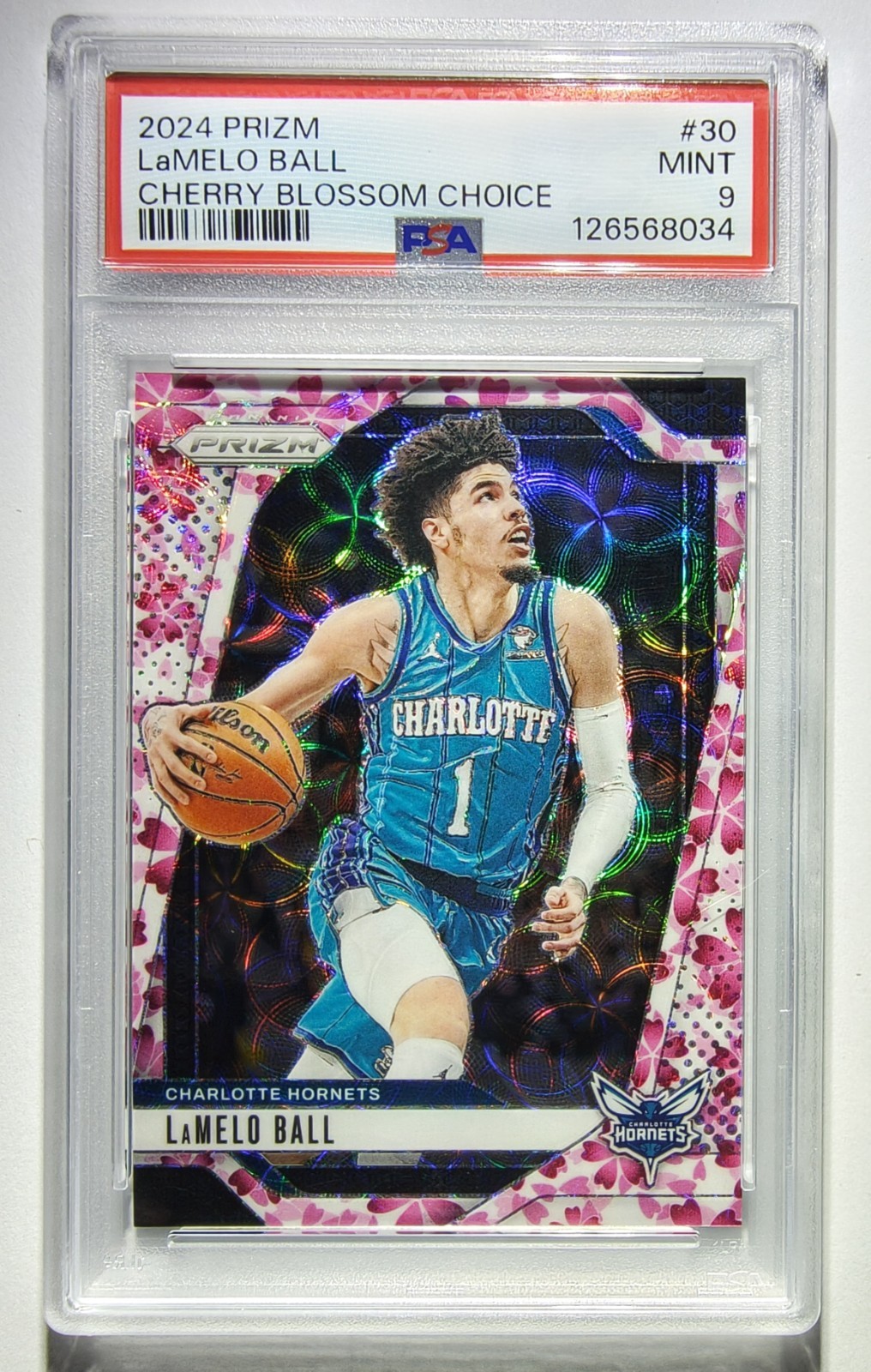 2024-25 Lamelo Ball Panini Prizm Cherry Blossom Choice /20 PSA 9 #30 POP 5 view 1