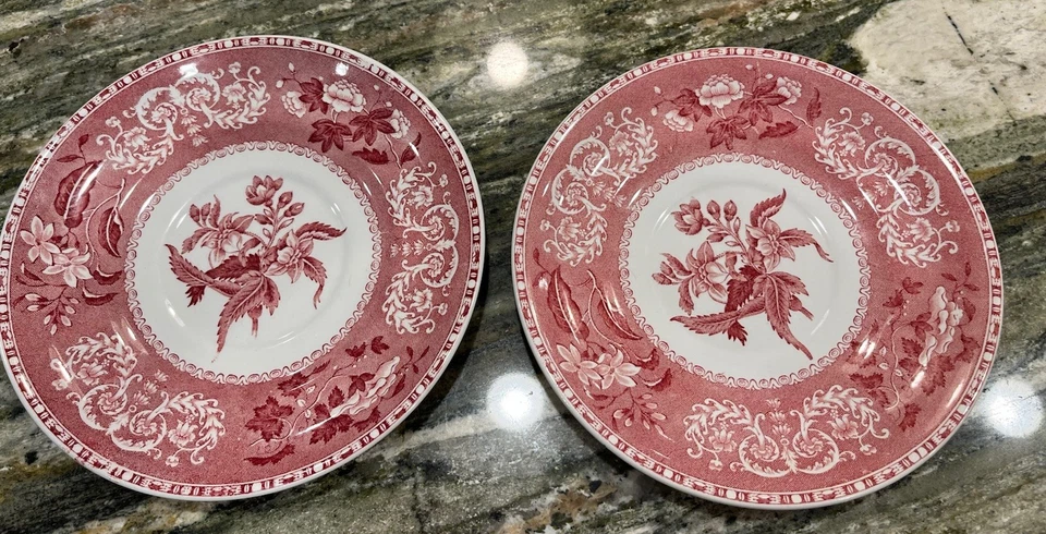 Spode's Camilla red side plates, 2, old backstamp w/ Copeland crown, England 7" - Image 2 of 4