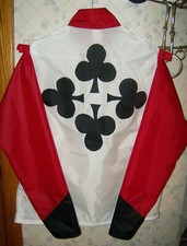 HORSE RACING JOCKEY SILKS WHITE, RED, BLACK NYLON or SATIN SURGED SEAMS