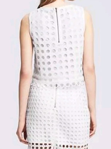 NWT Banana Republic White Eyelet Dot Cut Out Lace Crop Top & Pencil Skirt Size 8 - Picture 2 of 14
