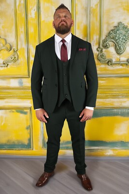 Herren grün karierter Dreiteiler Anzug Übergröße Large XL Big Tall 50 52 54 56 58