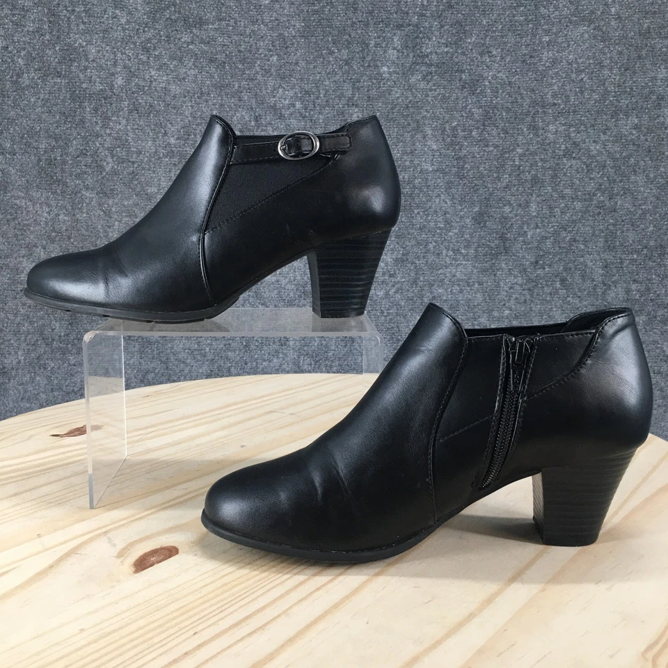 Croft & Barrow Botas Mujer 8.5M Ines Botines Negro Imitación Cuero Cremallera Tacones Foto 2 de 4