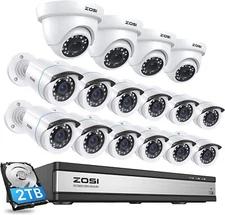 ZOSI 16CH 5MP-Lite DVR 1080p Outdoor Home CCTV Security Camera System 2TB DVR