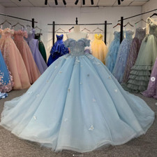 Luxury Light Blue Quinceanera Dresses Birthday Party Ball Gowns Sweet 15 16